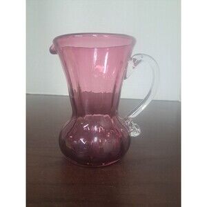 Vintage Pilgrim Glass Cranberry Ribbed  Art Glass Pitcher